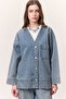 Button Closure Denim Jacket Blue - 3