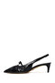Women's Black Open Back Short Heeled Leather Shoes 26Pfd120916 - 4