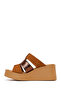Women's Tan Wedge Heeled Suede Leather Comfort Slippers 26Sfd341714 - 3