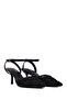 Women's Black Ankle Buckle Flower Embroidered Open Back Thin Heeled Shoes 26Pfe49686F - 2