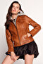 Magic Women's Brown Hooded Short Sports Leather Jacket 26Sgm566751