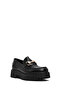 Women's Black Buckle Detailed Thick Soled Leather Masculine Loafer 26Pfd180122 - 7