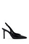 Women's Black Ankle Buckle Open Back Thin Heeled Leather Shoes 25Sfd 162316