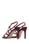 Women's Burgundy Ankle Buckle High Thin Heeled Satin Sandals 26Sfe39106F - 7