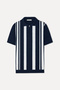 Men's Off-White Striped Polo Collar Short Sleeve Knit Sweater - 4