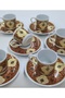 Ottoman Motif Burgundy Gold Gilded Coffee Cup Set for 6 People - 4