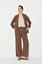 Wide Leg Striped Cotton Linen Trousers - Brown