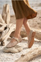 Beige Knitted Detailed Mary Jane Comfort Ballerinas with Elastic Buckle - 3