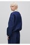 Women's Navy Blue Cotton Blend Drawstring Oversized Denim Bomber Jacket - 2