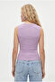 Women's Closed Collar Cotton Lilac Straight Sleeve Corded Tank Top - 5