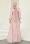 Yoryo Silk Hijab Evening Dress with Pleated and Stone Brooch Detail Pudra 1244 - 7