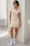 Beige Buttoned Polo Neck Women's Dress Mg2305