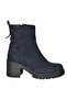 R654006502 Navy Blue Genuine Leather Suede Thick Heeled Women's Boots - 6