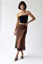 4889 women's lace detailed satin midi skirt coffee - 2