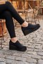 Nikki Black Stretch Genuine Calfskin Wedge Heeled Casual Shoes
