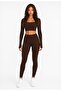 Women's Long Sleeve U-Neck Seamless Gathering Sports Bustier - Brown - 4