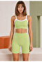 Women's Seamless Sports Shorts with Gathering Effect High Waist - Matcha Green - 2