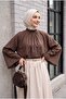 Hakim Yaka Spanish Sleeve Lined Voile Blouse -Brown - 4
