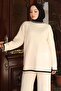 Slit Detailed Knitwear Set White 6152 - 2