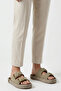 Elyra Women's Gold Buckle Suede Double Belt Strap Straw Weave Heel Detailed Summer Casual Comfortable Slippers 2 cm - 6