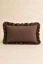 Pera Cotton Linen Ruffled Brown Rectangular Cushion Cover-Rustic, Hand-Stitched, Cushion Cover-35X50Cm