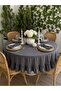 Pearl Velvet Textured Ruffled Round Tablecloth Smoked Gray - 3