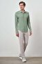 Men's Mint Green Seersucker Trend Patterned Dynamic Fit Italian Collar Shirt - 2