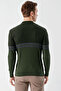 Men's Khaki Trend Paneled Bato Collar Dynamic Fit Comfortable Cut Knitwear - 6