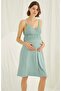 18470 Women's Light Green Strap Maternity Homewear Dressing Gown Set with Breastfeeding Feature - 4
