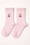 2 Pairs of Women's Socks with Stitch-Free Ruffles and Pink Flowers