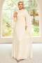Yoryo Silk Hijab Evening Dress with Stone Collar and Cape Detail Cream 1247 - 5