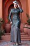 Sequin Bead Embroidered Smoked Hijab Evening Dress 52057Fu - 3