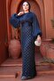 Bead Embroidered Navy Blue Hijab Evening Dress 4961L - 4