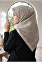 Ethnic Motif Patterned Cream Black 100% Twill 90X90 Hand Stitched Scarf - 5