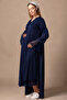 Effortt Navy Maternity and Postpartum Nightgown Set with Robe