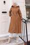 Fur Collar Lace-Up Waist Coat Brown 19269 - 3