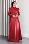 Draped Chest Evening Dress Claret Red 19124 - 4