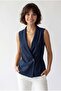 2125 Women's Double-Breasted Collar Belted Linen Vest Navy Blue