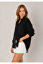 Washable 100% Cotton Muslin Oversize Shirt - Black |   Mks165030-01 - 2