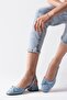 Bria Blue Color Denim Fabric Open Back Women's Short Heeled Jeans Shoes - 4