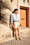 Pelio Beige Cotton Linen Men's Shorts - 7