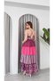 Women's Thin Cross Strap Layered Multi-Colored Patterned Floral Long Burgundy Dress - 7