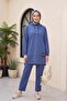 Snap-Fastened Arma Detailed Double Combed Cotton Set -Indigo