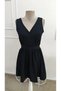 Women's Strappy Double-Breasted Collared Short Janjan Crepe Dress with Bow Detail on the Back - 4