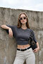 Women's Basic Smoked Crop Blouse with Waist Detail - 4