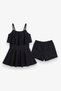 Girl's Black Suspender Shorts and Leggings Stylish Skirted Swimsuit Full Fit - 2
