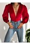 WOMEN'S DEGAJE COLLAR PRINCESS SLEEVE BUTTON DETAILED PEARL VELVET BLUZ ZYN-58541 - 4