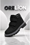 Boy's Black Gray Detailed Double Velcro Non-Slip Sole Winter Boots
