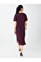 Burgundy Straight Cut Crew Neck Short Sleeve Knitted Dress - 4