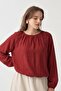 Burgundy-Collar Ruched Blouse - 4